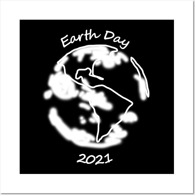 White Planet Earth Day 2021 Monochrome Wall Art by ellenhenryart